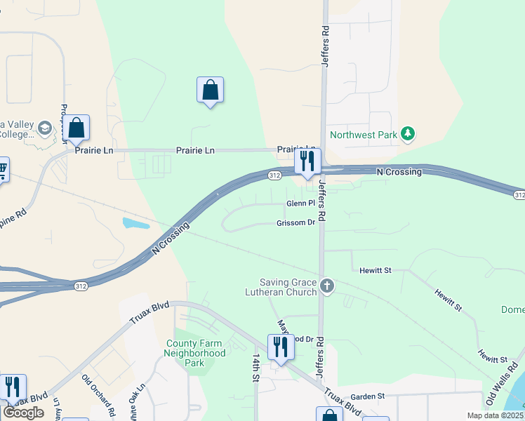 map of restaurants, bars, coffee shops, grocery stores, and more near 1321 Glenn Place in Eau Claire