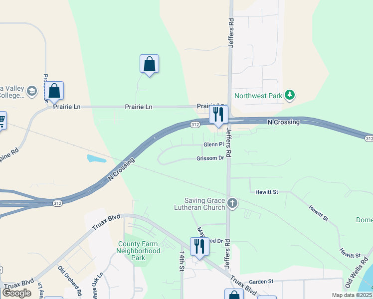 map of restaurants, bars, coffee shops, grocery stores, and more near 1321 Glenn Place in Eau Claire