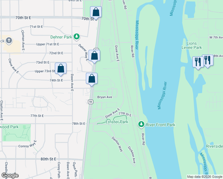 map of restaurants, bars, coffee shops, grocery stores, and more near 10-30 Orleans Ave in Inver Grove Heights