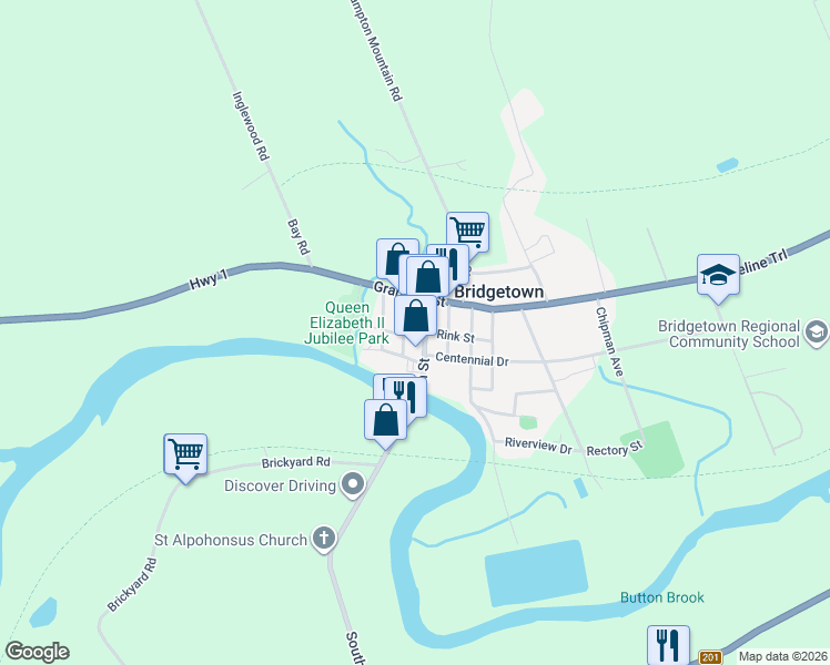 map of restaurants, bars, coffee shops, grocery stores, and more near 21 Queen Street in Bridgetown