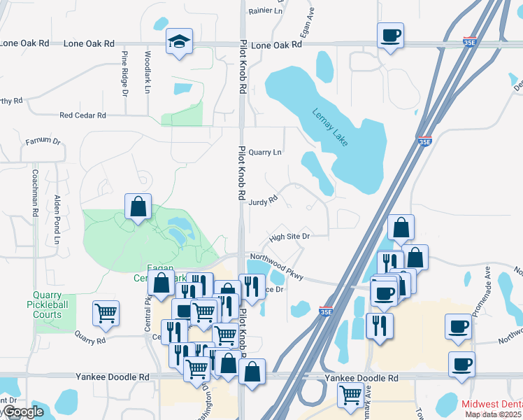 map of restaurants, bars, coffee shops, grocery stores, and more near 3153 Doneene Lane in Eagan