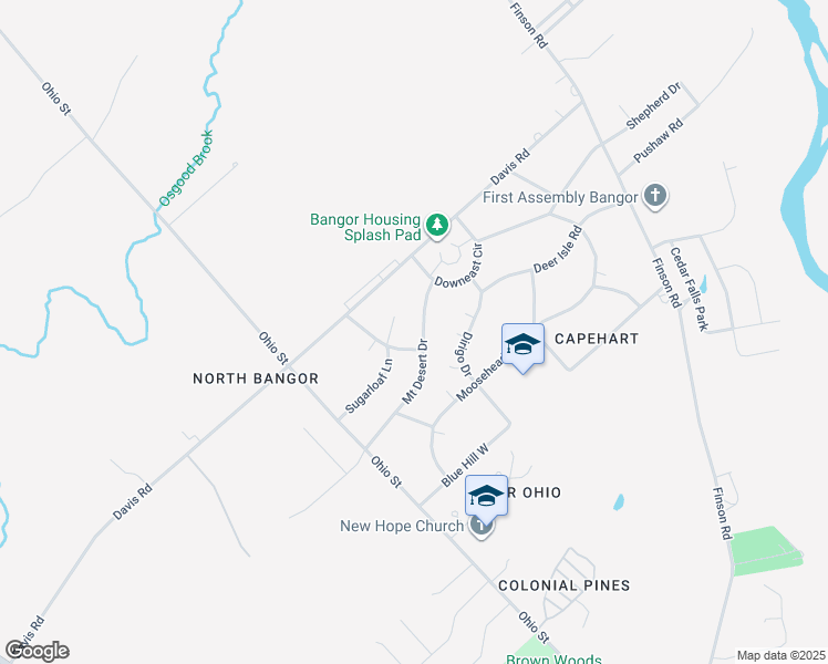 map of restaurants, bars, coffee shops, grocery stores, and more near 11 Mount Desert Drive in Bangor