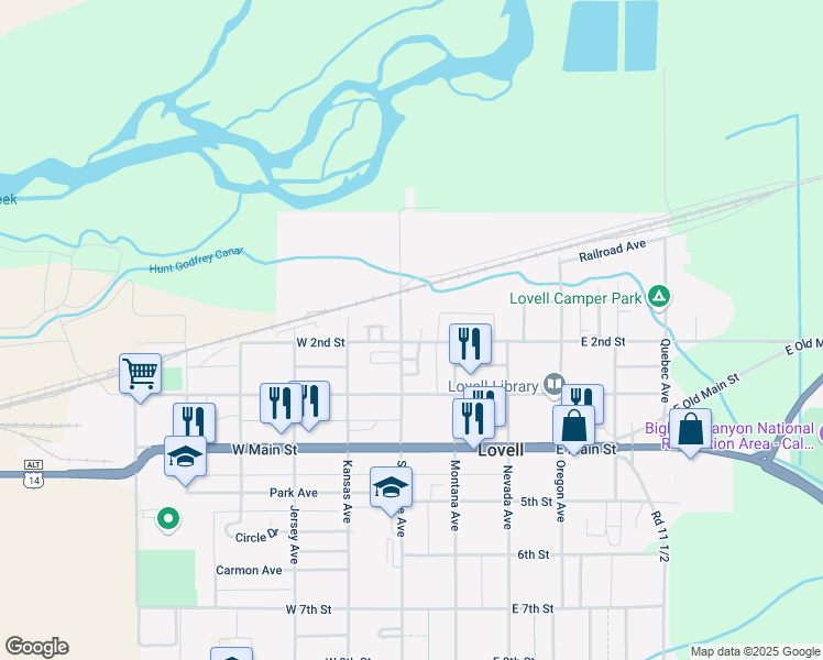 map of restaurants, bars, coffee shops, grocery stores, and more near 15 East 2nd Street in Lovell