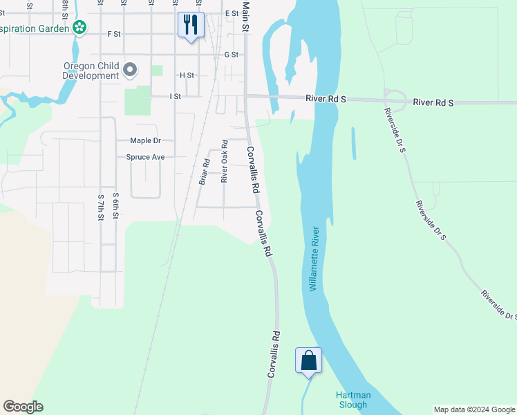 map of restaurants, bars, coffee shops, grocery stores, and more near Independence Way & Corvallis Rd in Independence