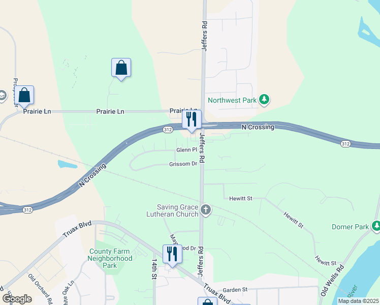 map of restaurants, bars, coffee shops, grocery stores, and more near 1119 Glenn Place in Eau Claire