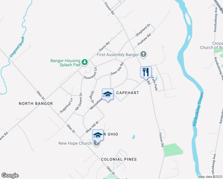 map of restaurants, bars, coffee shops, grocery stores, and more near 100 Moosehead Boulevard in Bangor