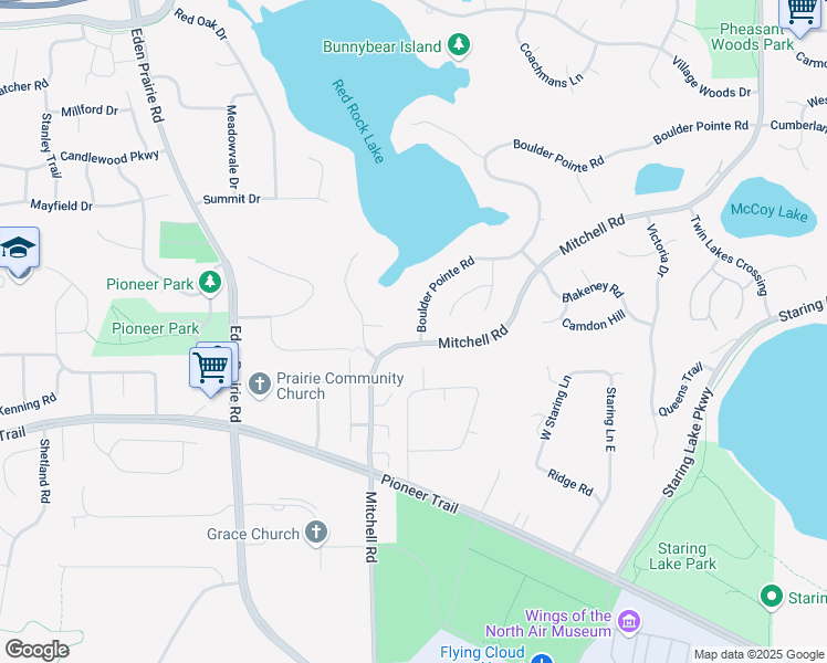 map of restaurants, bars, coffee shops, grocery stores, and more near 15560 Boulder Pointe Road in Eden Prairie