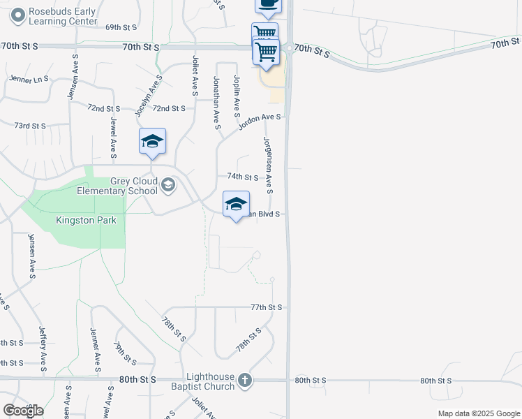 map of restaurants, bars, coffee shops, grocery stores, and more near 7490 Jorgensen Avenue South in Cottage Grove