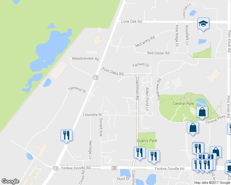 map of restaurants, bars, coffee shops, grocery stores, and more near 1630 Raindrop Drive in Eagan