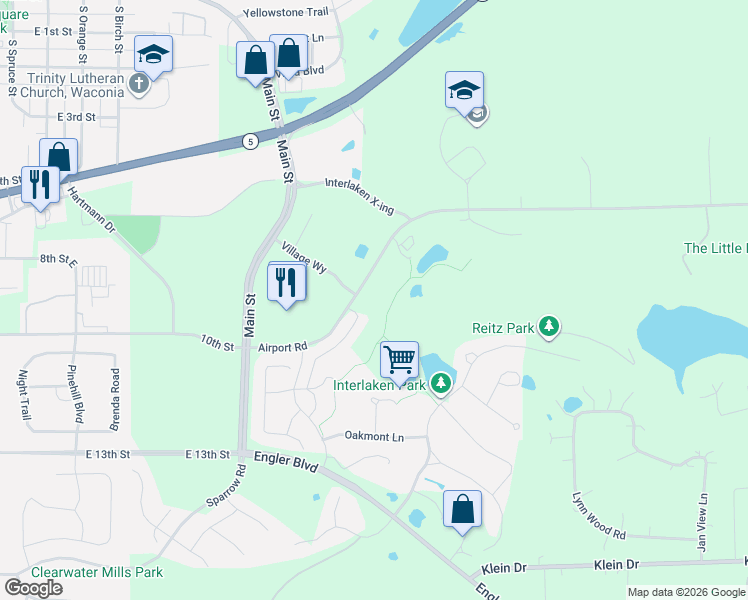 map of restaurants, bars, coffee shops, grocery stores, and more near 780 Somerwood Ln in Waconia