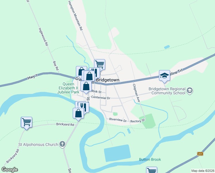 map of restaurants, bars, coffee shops, grocery stores, and more near 318 Granville Street in Bridgetown