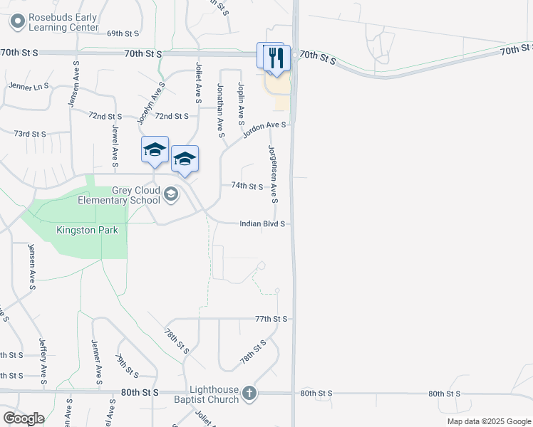 map of restaurants, bars, coffee shops, grocery stores, and more near 7490 Jorgensen Avenue South in Cottage Grove