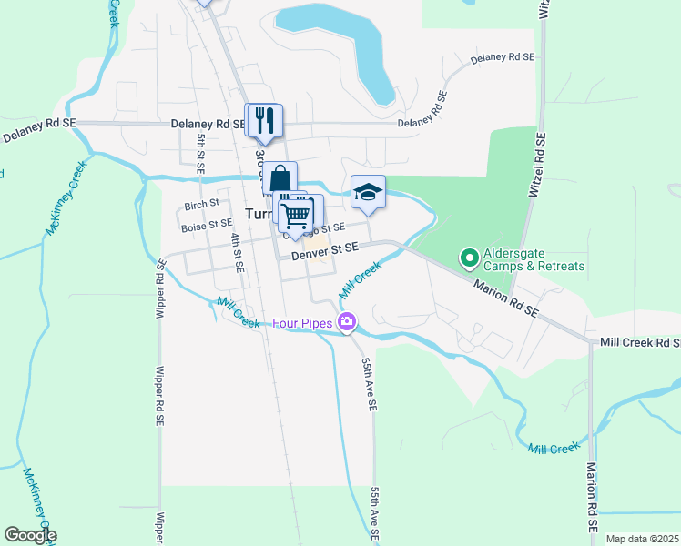 map of restaurants, bars, coffee shops, grocery stores, and more near 7900 1st Street in Turner