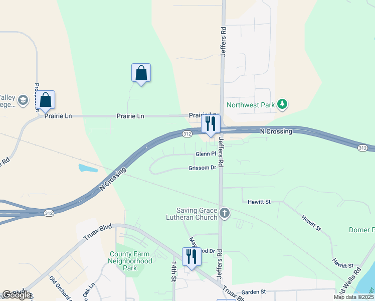 map of restaurants, bars, coffee shops, grocery stores, and more near 1202 Glenn Place in Eau Claire