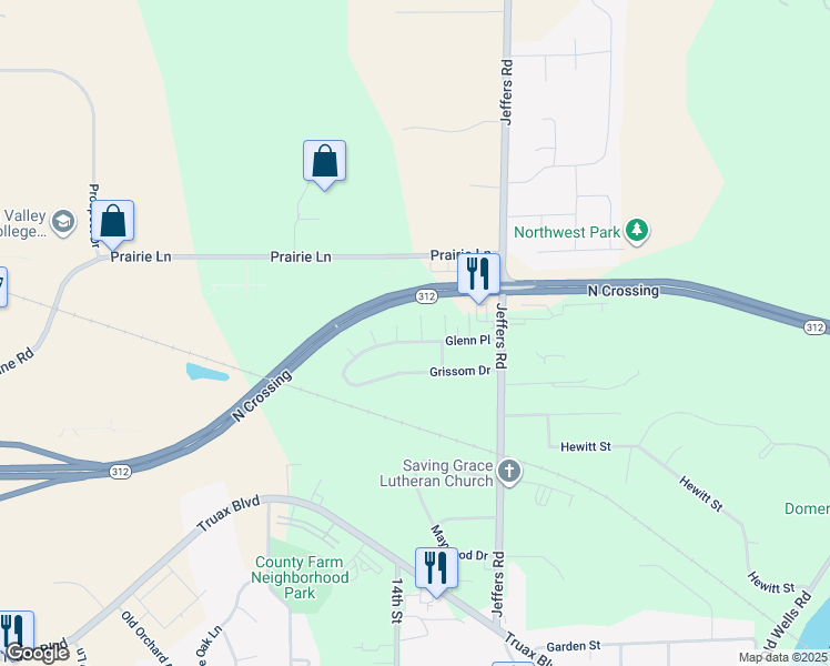 map of restaurants, bars, coffee shops, grocery stores, and more near 1321 Glenn Place in Eau Claire