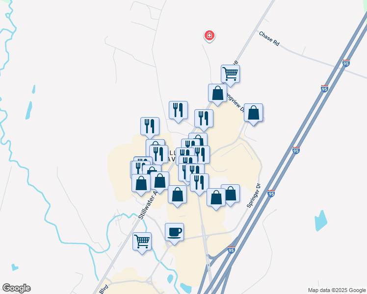 map of restaurants, bars, coffee shops, grocery stores, and more near 1024 Stillwater Avenue in Bangor