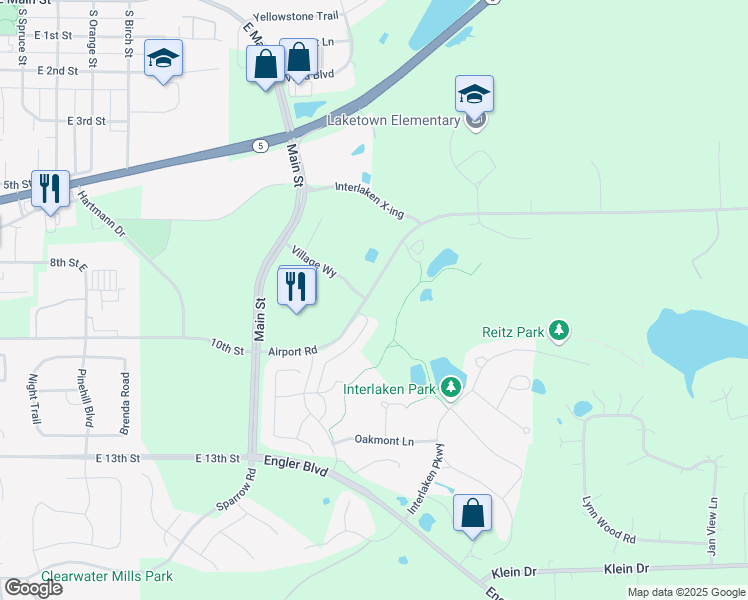 map of restaurants, bars, coffee shops, grocery stores, and more near 885 Airport Road in Waconia