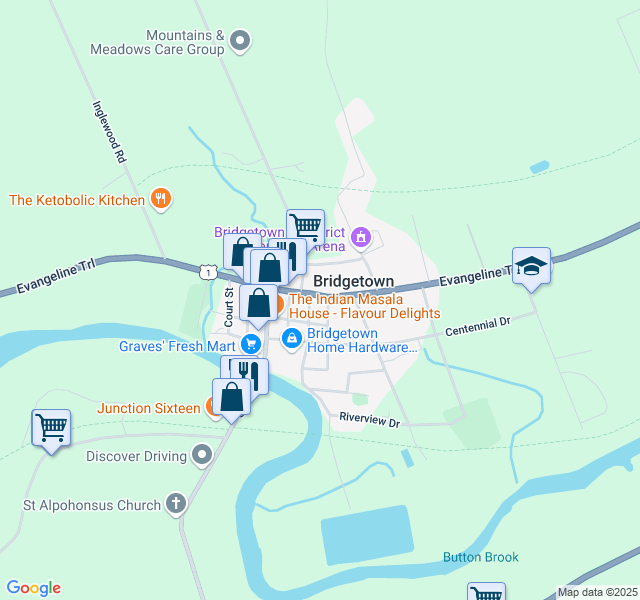 map of restaurants, bars, coffee shops, grocery stores, and more near 308 Granville Street in Bridgetown