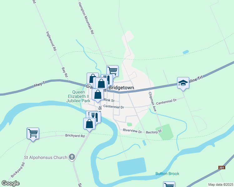 map of restaurants, bars, coffee shops, grocery stores, and more near 308 Granville Street in Bridgetown