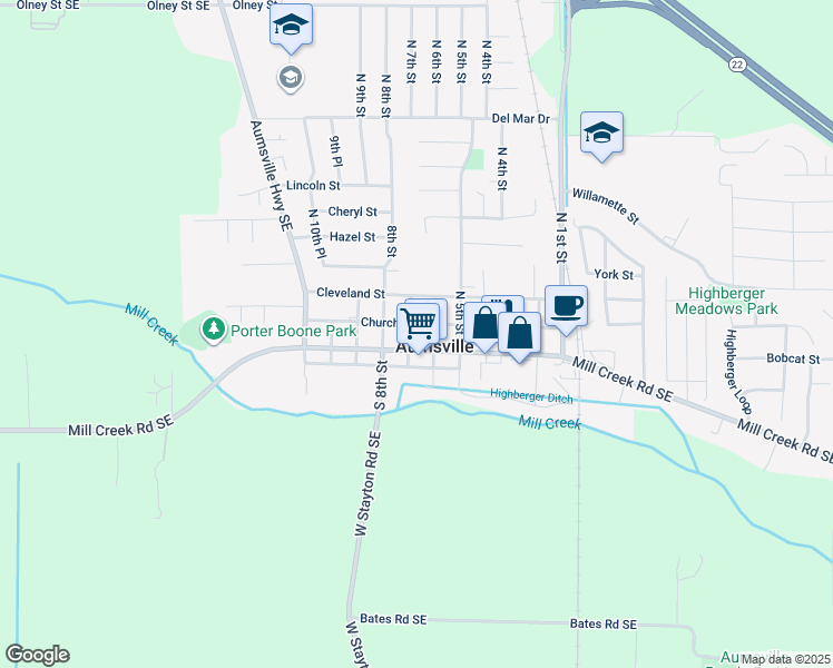 map of restaurants, bars, coffee shops, grocery stores, and more near in Aumsville