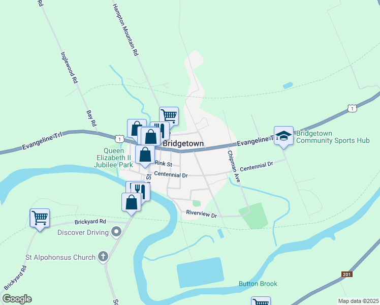 map of restaurants, bars, coffee shops, grocery stores, and more near 5 Rectory Street in Bridgetown