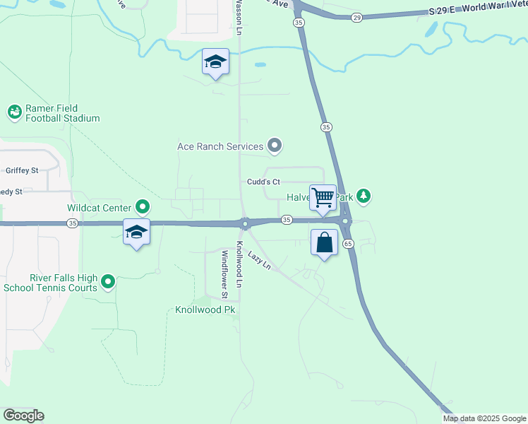 map of restaurants, bars, coffee shops, grocery stores, and more near 1396 Cemetery Road in River Falls
