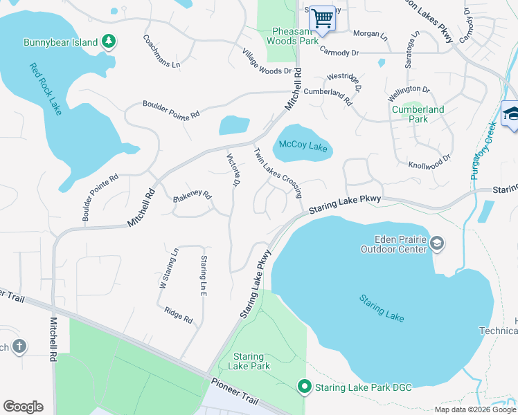 map of restaurants, bars, coffee shops, grocery stores, and more near 8984 Hilloway Road in Eden Prairie