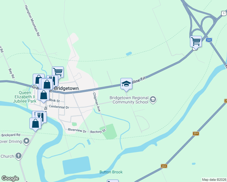 map of restaurants, bars, coffee shops, grocery stores, and more near 414 Granville Street in Bridgetown