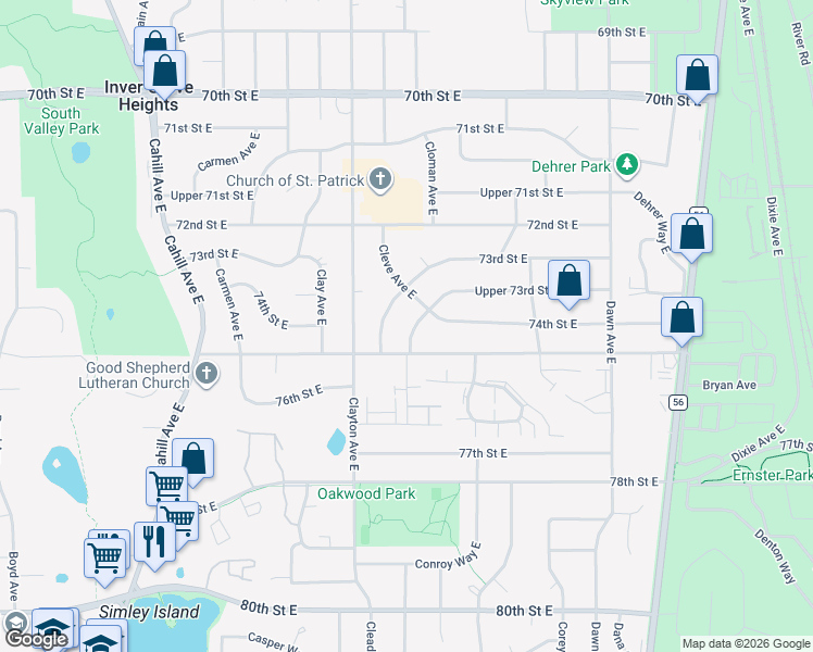 map of restaurants, bars, coffee shops, grocery stores, and more near 3573 75th Street East in Inver Grove Heights