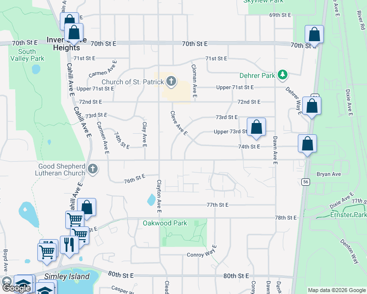 map of restaurants, bars, coffee shops, grocery stores, and more near 3573 75th Street East in Inver Grove Heights