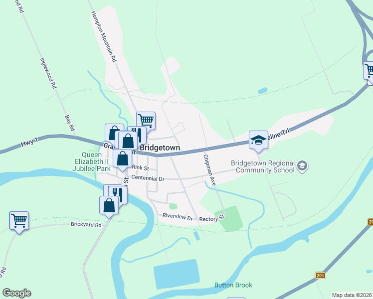 map of restaurants, bars, coffee shops, grocery stores, and more near 355 Granville Street in Bridgetown