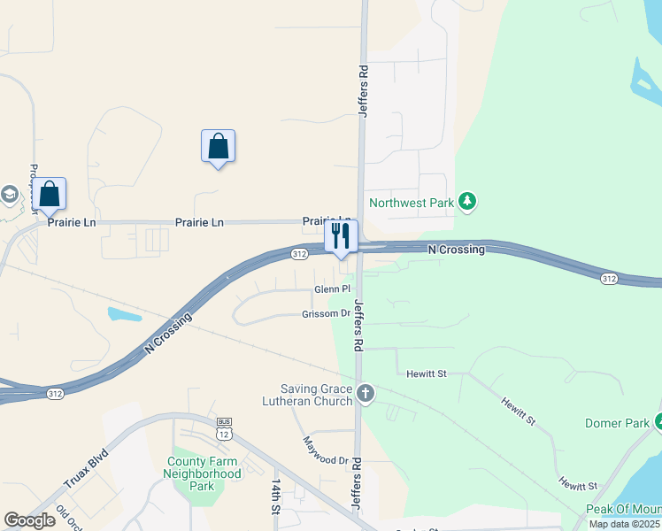 map of restaurants, bars, coffee shops, grocery stores, and more near 4304 Jeffers Road in Eau Claire