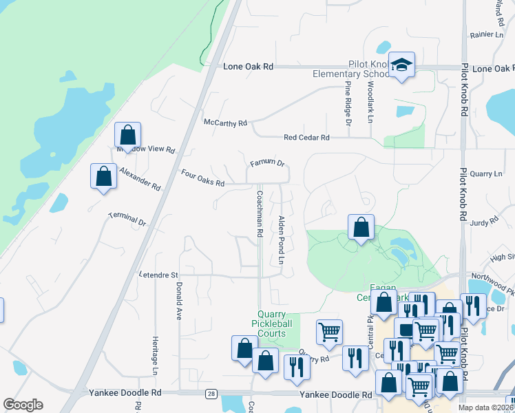 map of restaurants, bars, coffee shops, grocery stores, and more near 3123 Alden Pond Lane in Eagan