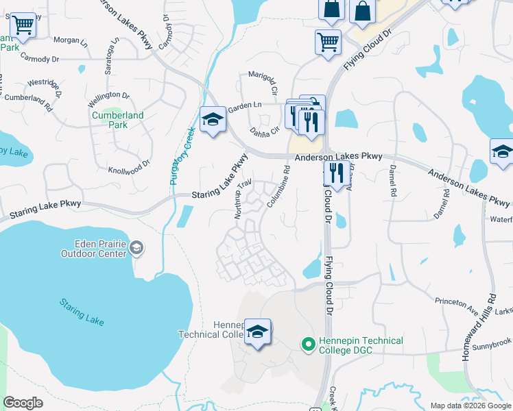map of restaurants, bars, coffee shops, grocery stores, and more near 13162 Spencer Sweet Pea Lane in Eden Prairie