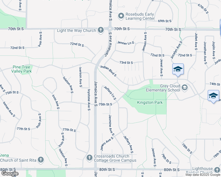 map of restaurants, bars, coffee shops, grocery stores, and more near 7421 Jeffery Lane South in Cottage Grove