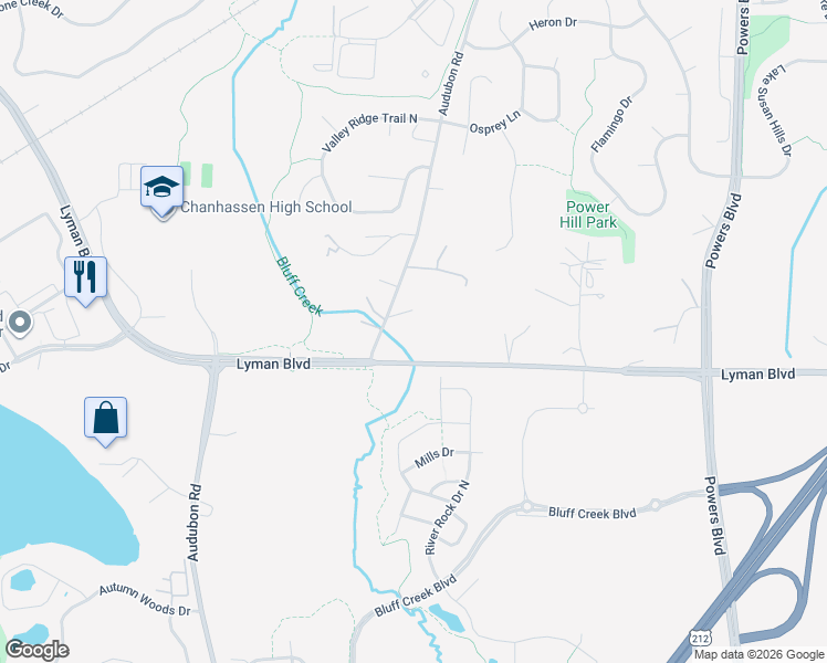 map of restaurants, bars, coffee shops, grocery stores, and more near 8941 Audubon Road in Chanhassen