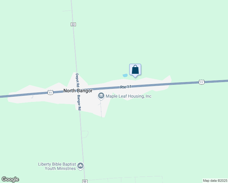 map of restaurants, bars, coffee shops, grocery stores, and more near U.S. 11 in North Bangor