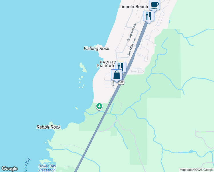 map of restaurants, bars, coffee shops, grocery stores, and more near 60 Raven Lane in Depoe Bay