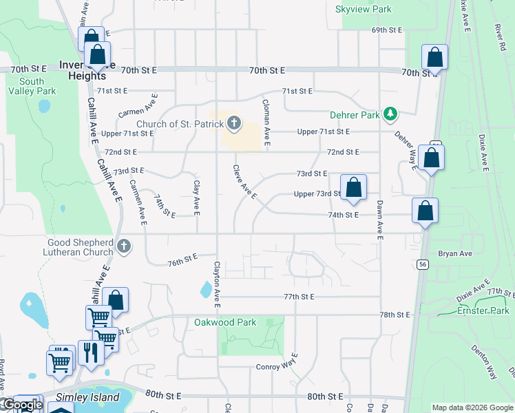 map of restaurants, bars, coffee shops, grocery stores, and more near 3645 Upper 73rd Street East in Inver Grove Heights
