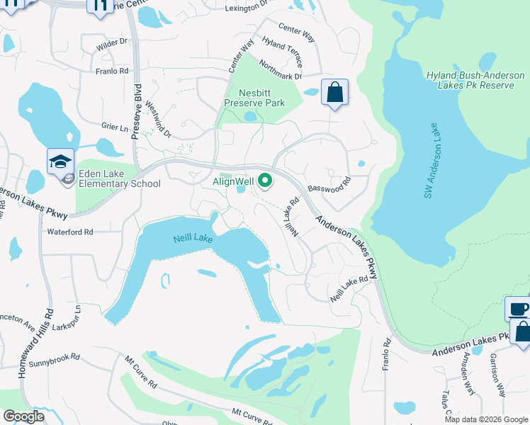 map of restaurants, bars, coffee shops, grocery stores, and more near 8948 Neill Lake Road in Eden Prairie