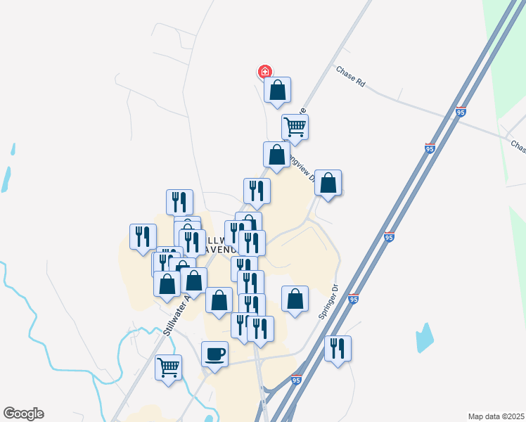 map of restaurants, bars, coffee shops, grocery stores, and more near 60 Longview Drive in Bangor