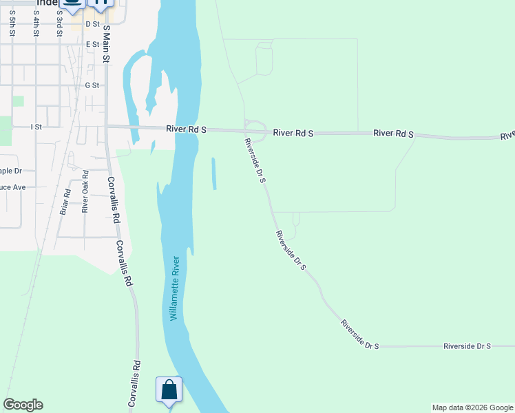 map of restaurants, bars, coffee shops, grocery stores, and more near 6825 Riverside Drive South in Salem