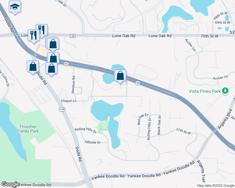 map of restaurants, bars, coffee shops, grocery stores, and more near 525 Chapel Lane in Eagan