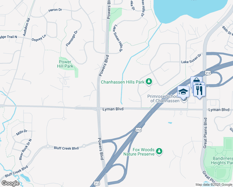map of restaurants, bars, coffee shops, grocery stores, and more near in Chanhassen
