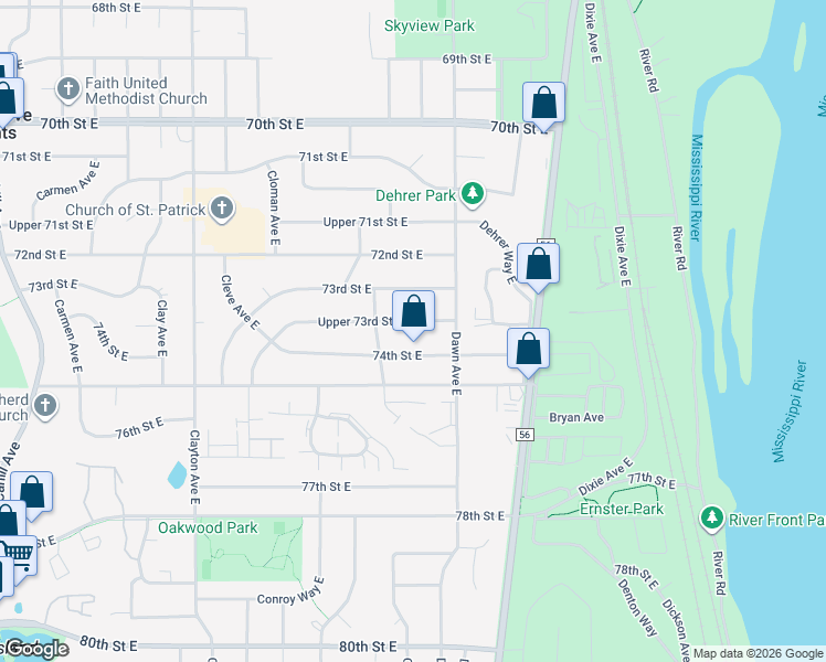 map of restaurants, bars, coffee shops, grocery stores, and more near 3940 Upper 73rd Street East in Inver Grove Heights