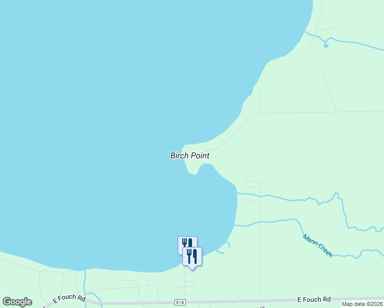 map of restaurants, bars, coffee shops, grocery stores, and more near 6801 East Birch Point Road in Traverse City