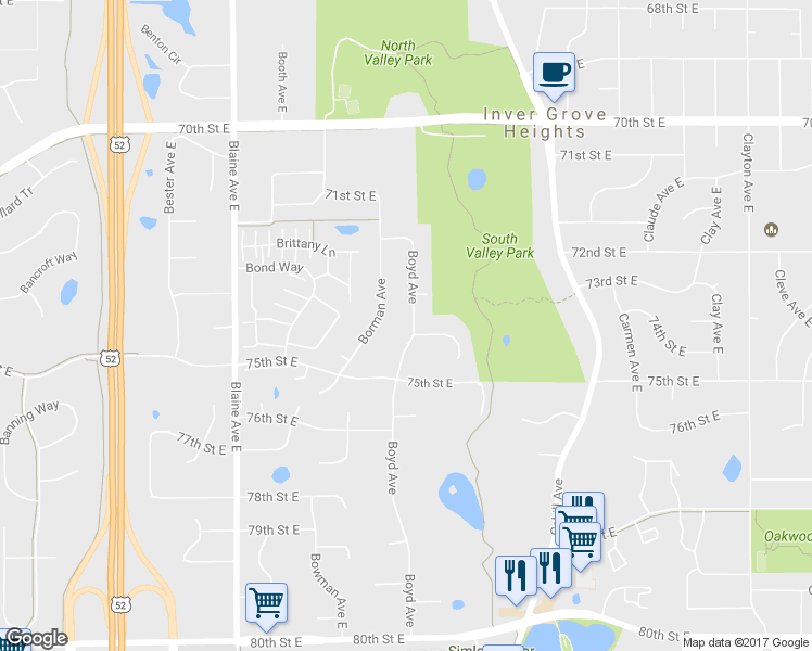 map of restaurants, bars, coffee shops, grocery stores, and more near 7421 Boyd Avenue in Inver Grove Heights