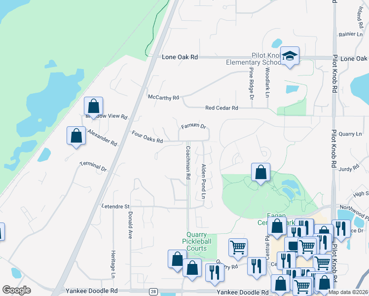 map of restaurants, bars, coffee shops, grocery stores, and more near 3123 Alden Pond Lane in Eagan