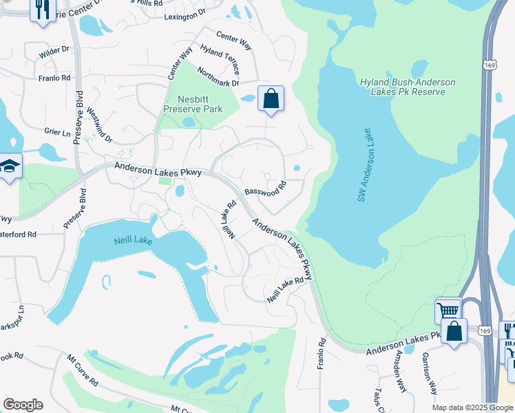 map of restaurants, bars, coffee shops, grocery stores, and more near 8929 Hidden Oaks Drive in Eden Prairie
