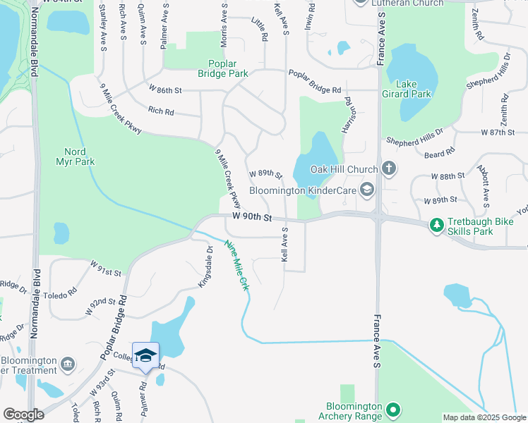 map of restaurants, bars, coffee shops, grocery stores, and more near 4500 W 90th St in Minneapolis